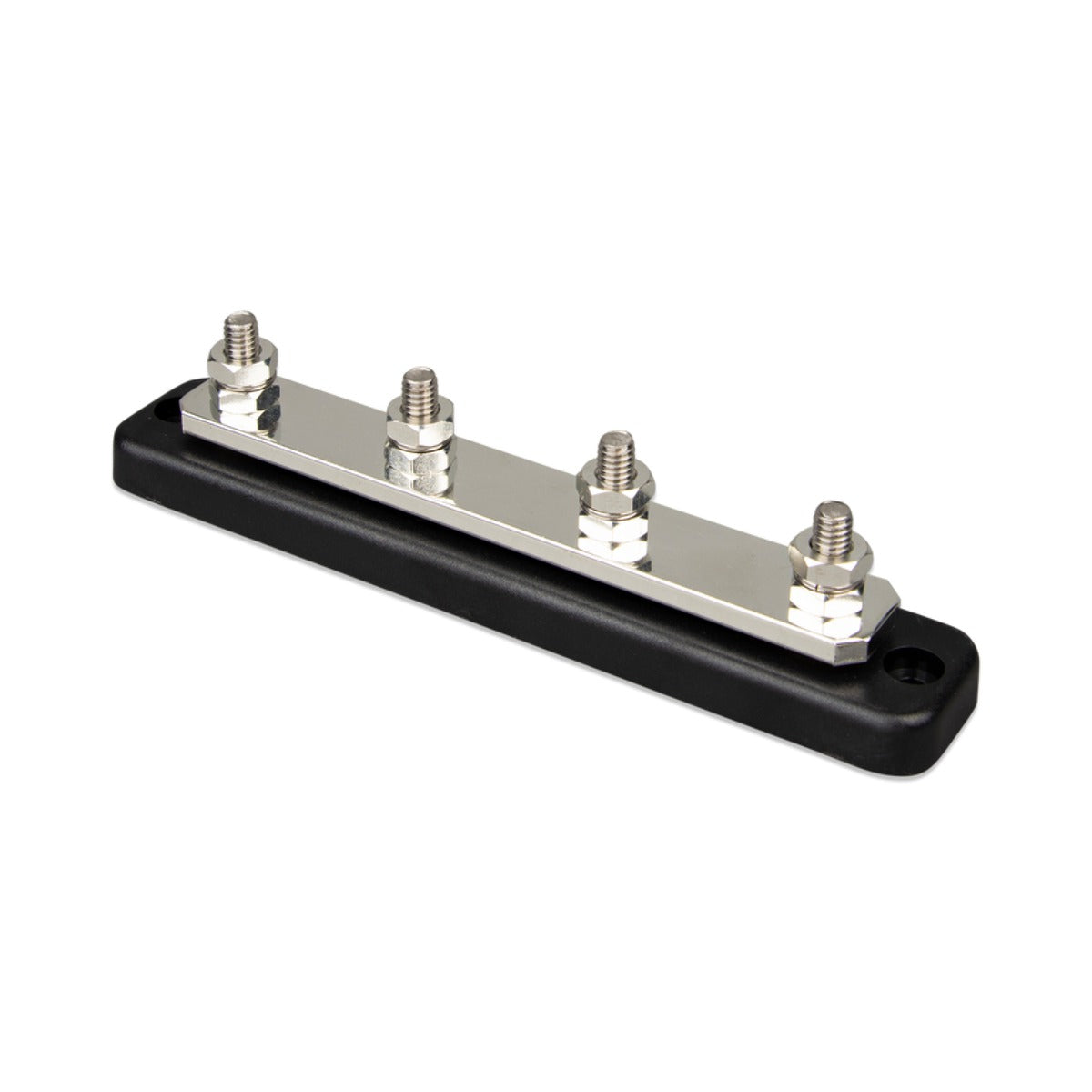 Victron VBB160040010 busbar 600 A 4-pole with cover, four studs on a metal bar mounted on a black insulating base