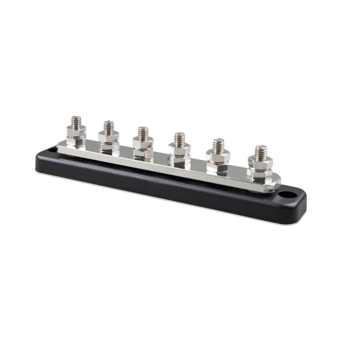 Victron VBB125060020 busbar 250 A 6-pole with cover, six studs on a metal bar mounted on a black insulating base