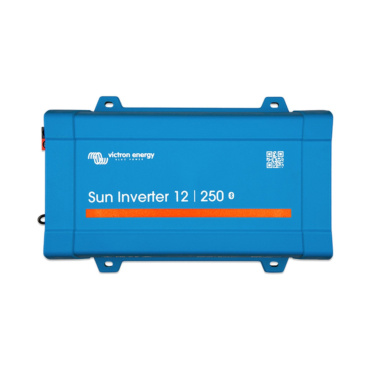 Victron SIN121251100 Sun Inverter 12/250-15 IEC, flat blue inverter labelled Sun Inverter 12 | 250 with an orange stripe