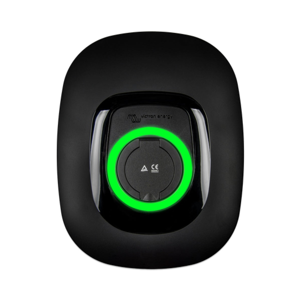 Victron EVC200300310 EV charging station NS front in black, black cover with a socket ringed by a green light