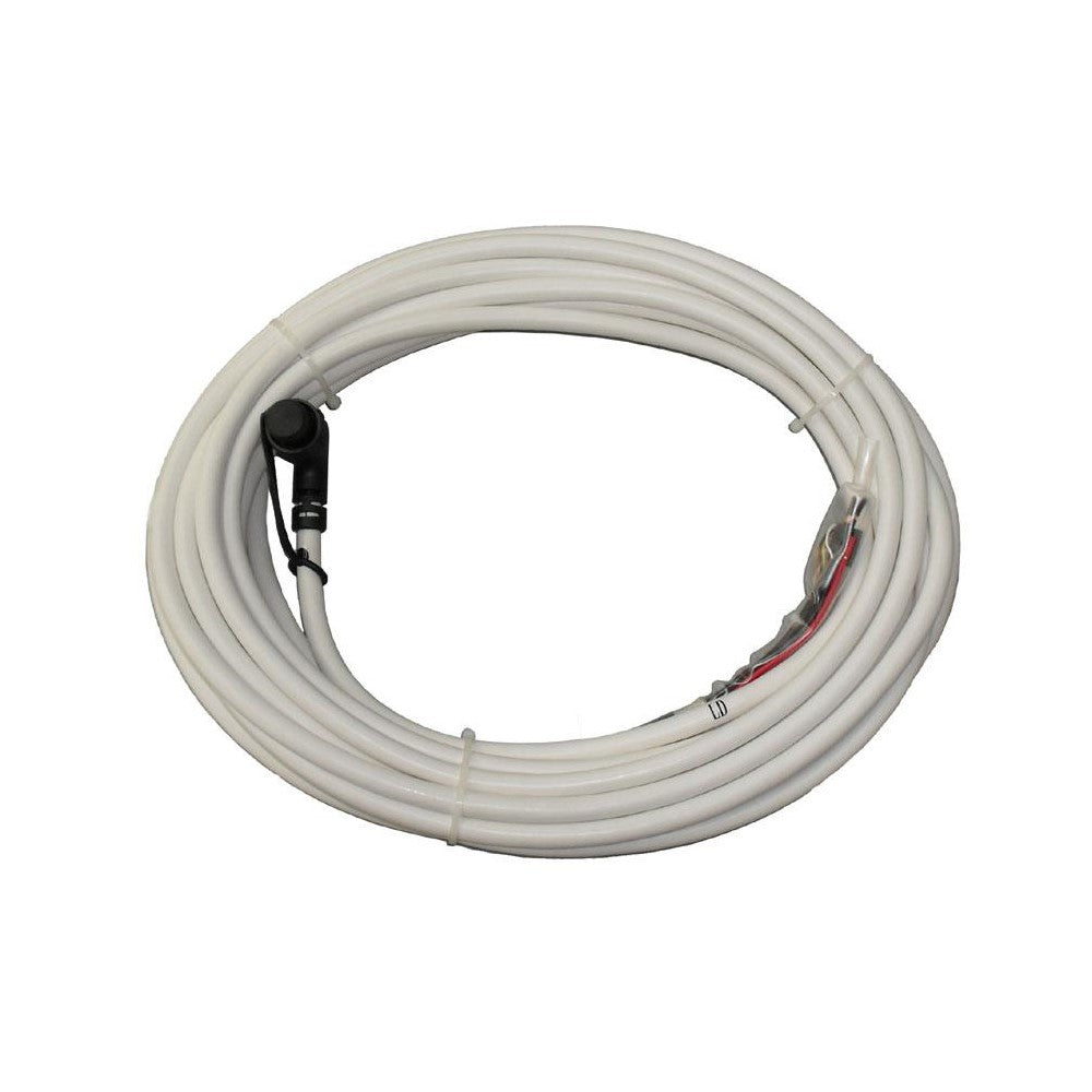 Raymarine E55063 pedestal power cable heavy duty 90 degree 15 m, coiled white cable with a right-angle plug