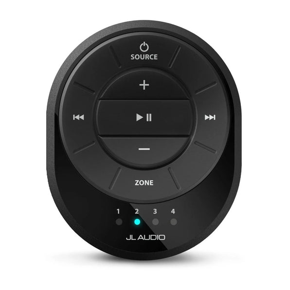 JL Audio MMR-25W 010-03364-00 wireless remote for MediaMaster, black oval remote with source, zone and play keys