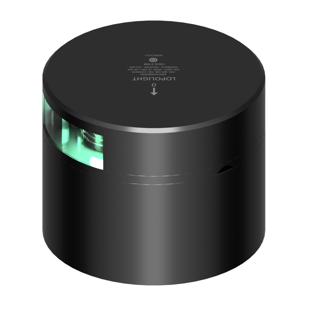 Lopolight NL301-108-B 3nm 112.5° Starboard Sidelight CD/CS Alu Base, Black (lopolight.com image)