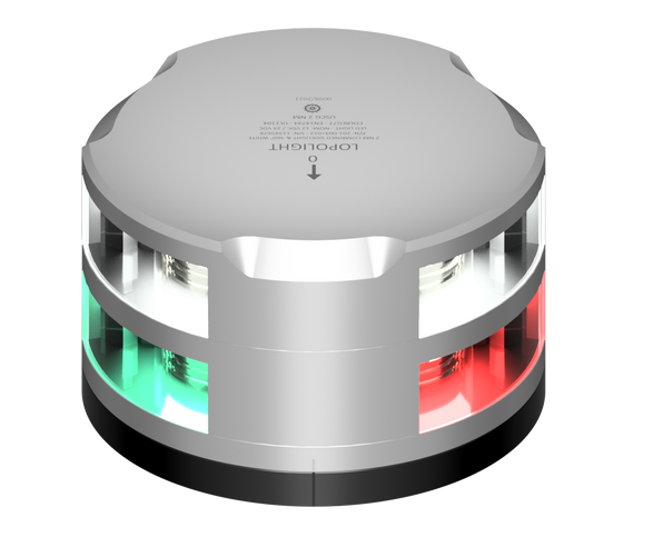 Lopolight NL201-003+012-FB 6M silver combined red and green side light with 360° white above, front view