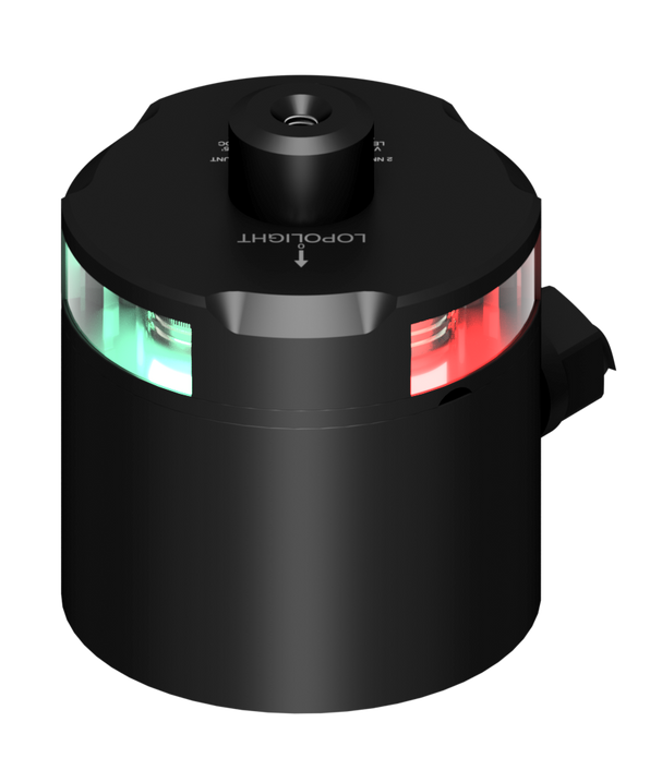 Lopolight NL201-005W-B TB black tricolour with Windex mounting spigot on top, red and green lenses and side connector