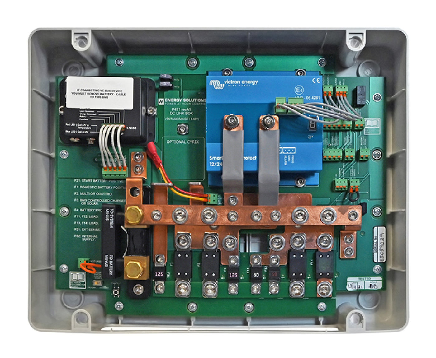 DC Link Box for use with Victron 'Smart' Lithium battery range. c/w Smart Shunt and Battery Protect