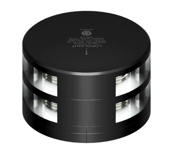 Lopolight NL201-011KLST-FB-B black anodised double-stacked masthead light, two tiers of lenses on FB base