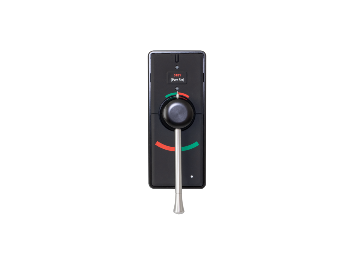 Raymarine Follow-On tiller autopilot controller A80602, front view of the controller with its tiller lever