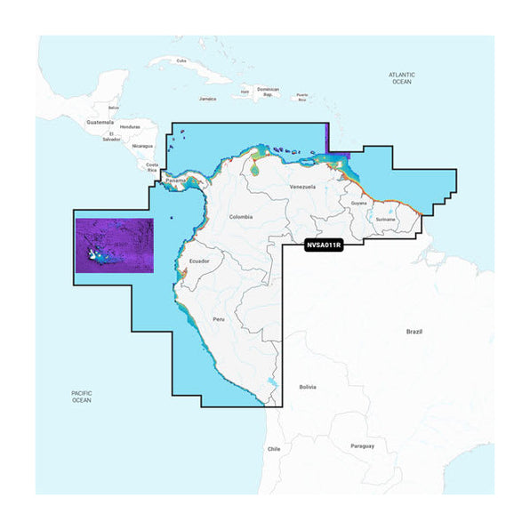 Garmin Navionics chart card 010-C1452-00, coverage map of northern South America, inland and coastal waters