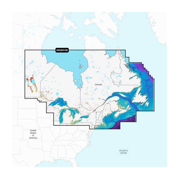 Garmin Navionics Canada East and Great Lakes chart 010-C1484-00, coverage map of lakes, rivers and coastal waters