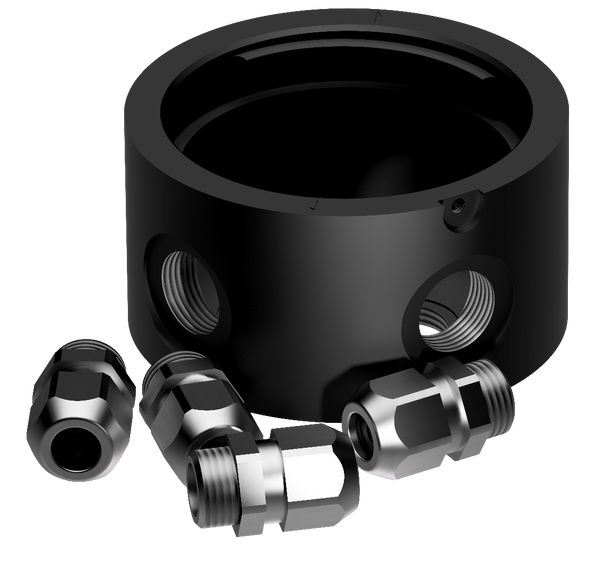 Lopolight NL400-034-B black aluminium pro-mount base with side cable entries and four chrome cable glands