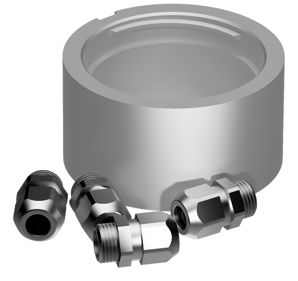 Lopolight NL400-035 silver aluminium pro-mount base for four bottom cables, with chrome K-lock glands in front
