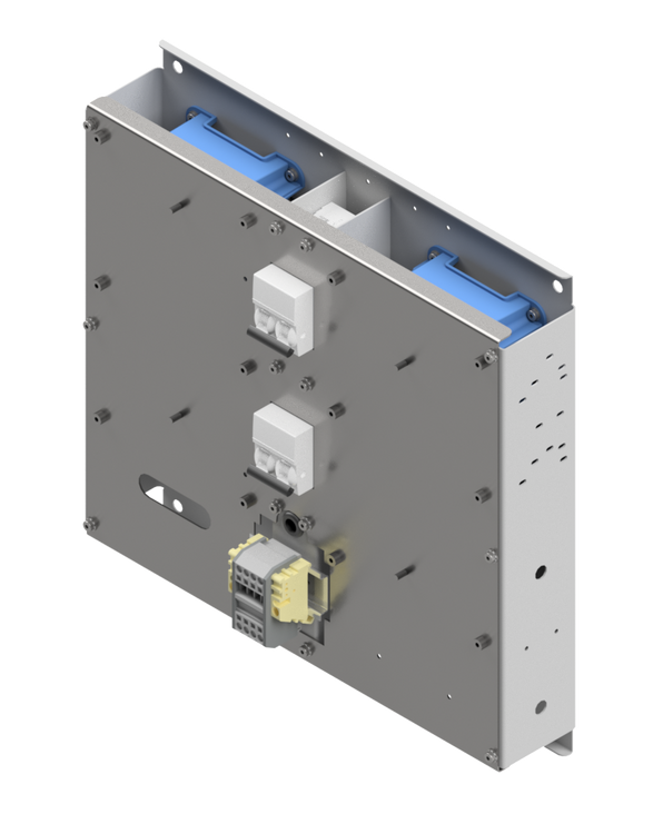 Lopolight NL500-313 NLC 2DC Victron 5A full size frame, grey plate with blue terminal blocks and white units