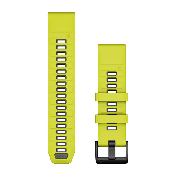 Garmin QuickFit 22 watch bands 010-13392-08 in Amp Yellow and Graphite silicone, both band halves shown