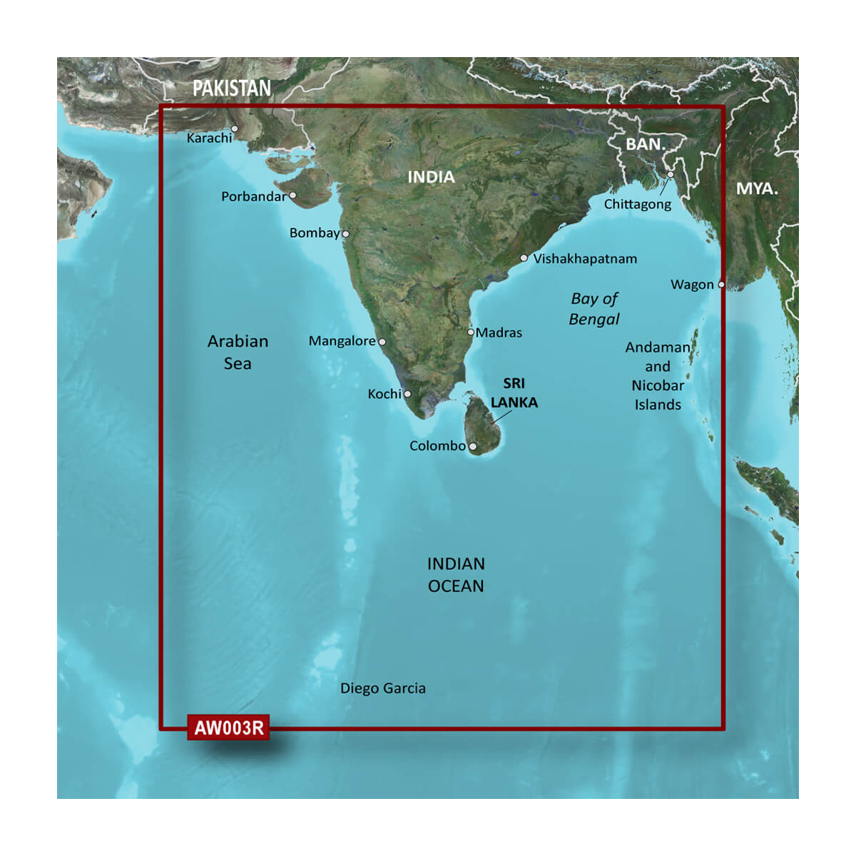 Garmin BlueChart g3 microSD card 010-C0755-00, coverage map of the Indian subcontinent and Bay of Bengal