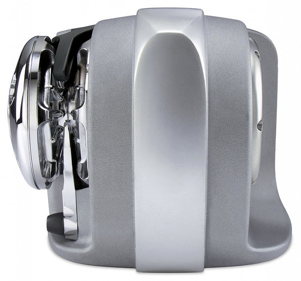 Quick FSHC0724D008B00 Hector HC3 724AD windlass with drum 700W 24V 8mm, front view, grey cover, chrome gypsy