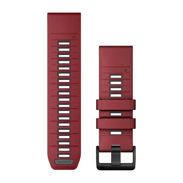 Garmin QuickFit 26 watch bands 010-13393-06 in Marsala red silicone, both band halves shown