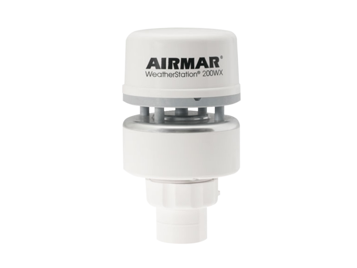 Raymarine Airmar 200WX weather station A80755, front view of the white weather station sensor with Airmar logo