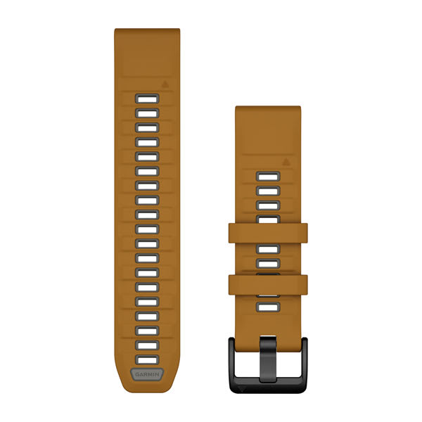 Garmin QuickFit 22 watch bands 010-13392-03 in Autumn and Pebble Gray silicone, both band halves shown