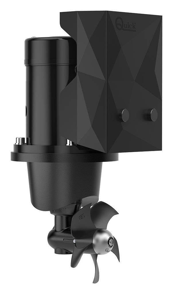 Quick FGBT12530120D00 BTQ125-30 bow thruster 30 kgf 12 V 1.5 kW, black motor on a large bracket above a propeller