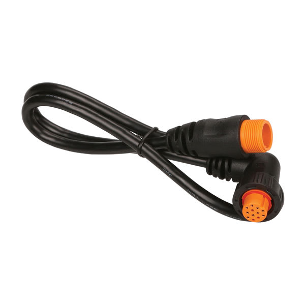 Garmin transducer right angle adapter cable 010-12098-10, 12-pin with orange connectors at both ends