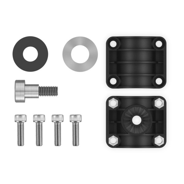 Garmin 0 degree LiveScope pole mount 010-12676-15, mounting plates with washers, bolt and four screws laid out