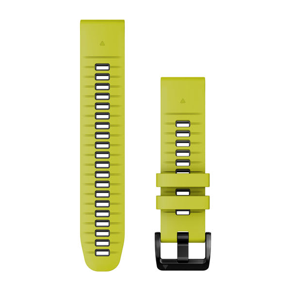 Garmin QuickFit 22 watch bands 010-13280-03 in Electric Lime silicone, long and short halves with black buckle