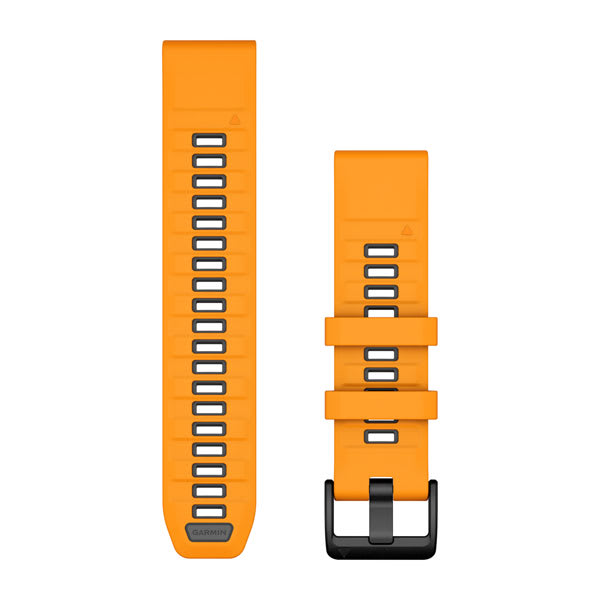 Garmin QuickFit 22 watch bands 010-13392-01 in Spark Orange and Graphite silicone, both band halves shown