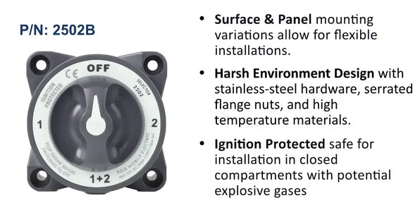 EGIS HD-Series 600A Battery Selector Switch, Off/1/Both/2