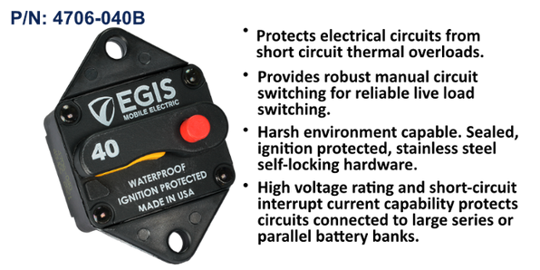 EGIS 85 Series 40A Circuit Breaker, Panel Mount