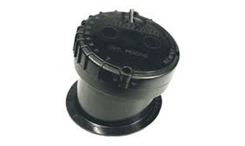 Garmin 010-11394-10 Airmar P79 in hull mount depth sensor, black ribbed plastic housing on a flange