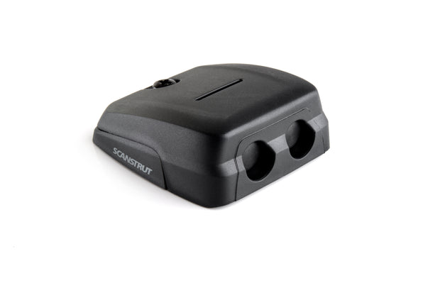 Scanstrut DS-HD10-BLK black horizontal double cable seal, front three-quarter view with two cable entry holes
