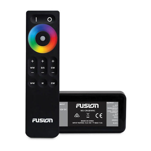 Fusion 010-13060-00 CRGBW wireless remote, black remote with colour wheel and Fusion receiver box