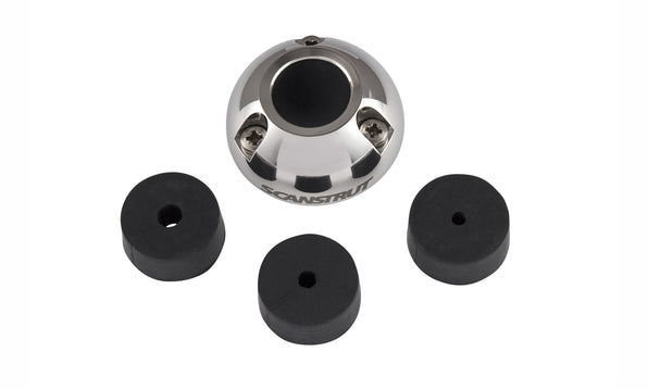 Scanstrut DS21A-S small stainless steel cable seal dome with four black rubber grommets, top three-quarter view
