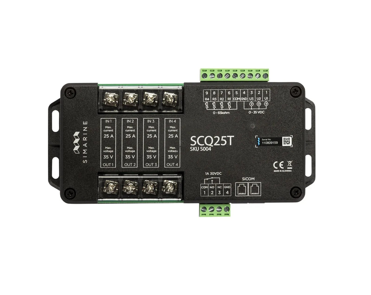 Simarine SCQ25T quadro shunt and tank module with four 25 A channels plus voltage and resistance inputs
