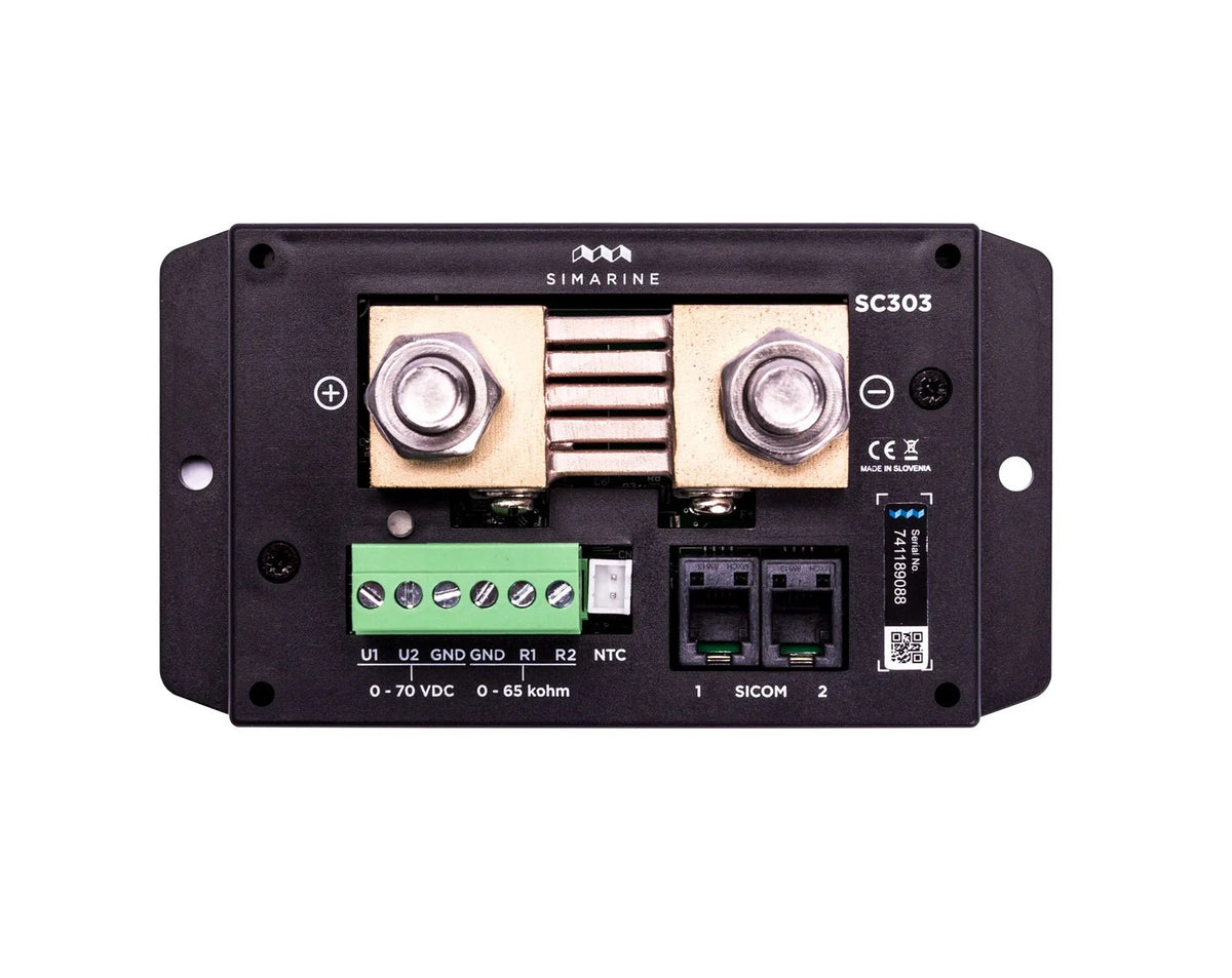 Simarine SC303 300 A combo shunt module with M10 battery terminals and sensor inputs