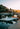 Boats moored in a marina at sunset